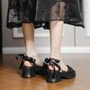 Beautiful Japanese Sweet Bow Thick Sole 6cm Height-increasing Women's Sandals Summer with Skirt Thick Heel with Sandals