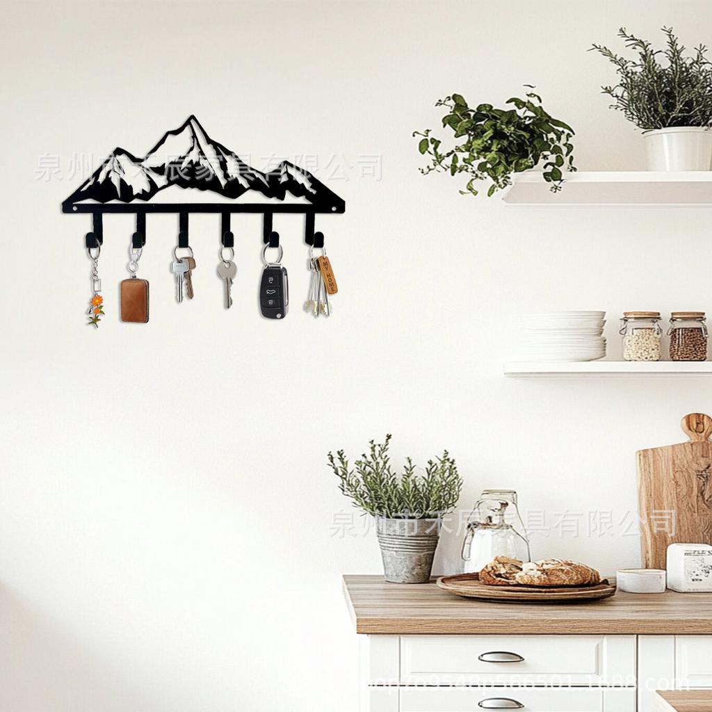 Metal Mountain Range Wall Hook Rack with Six Hooks for Home Key Towel Storage Creative Over Door Organizer Rack