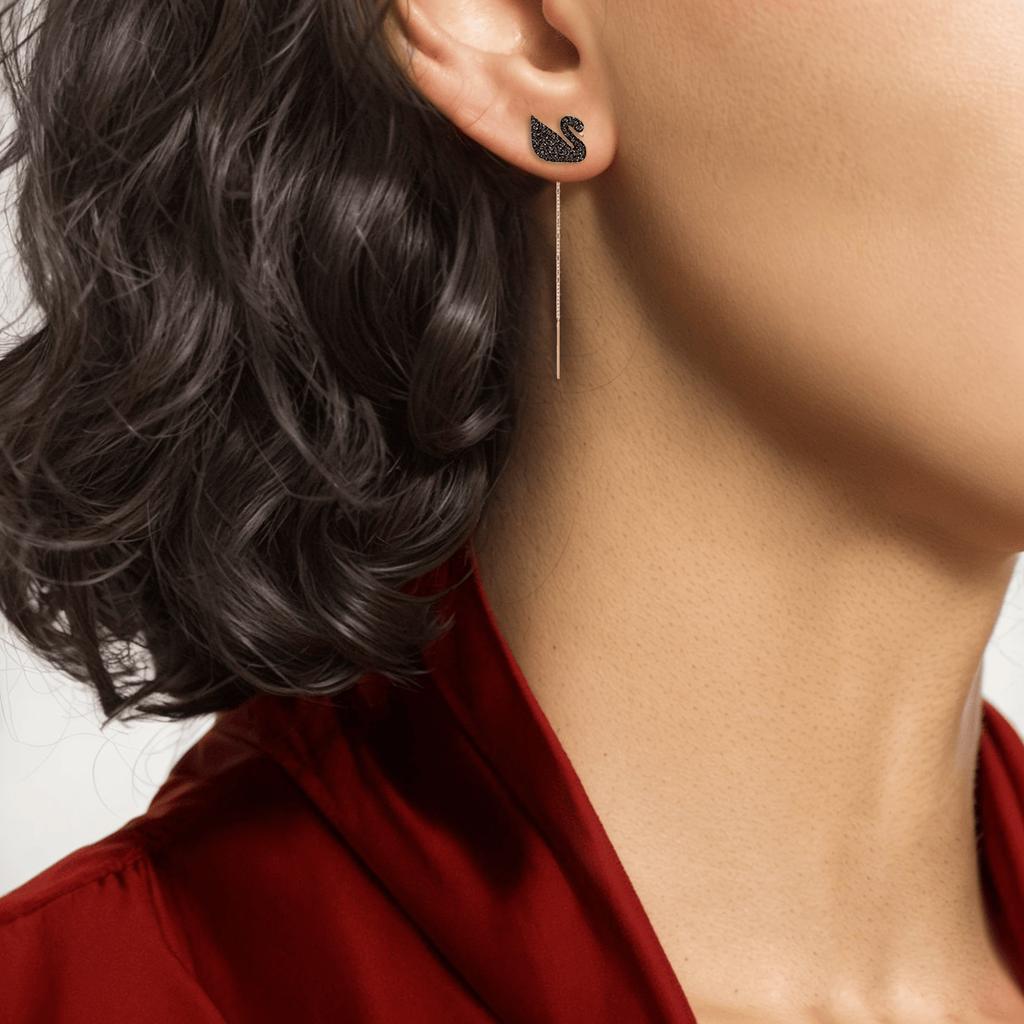 Swarovski Swan Asia Exclusive Collection Iconic Swan Pierced Rose Gold Plated Crystal Earrings Women Earrings Black 5351805