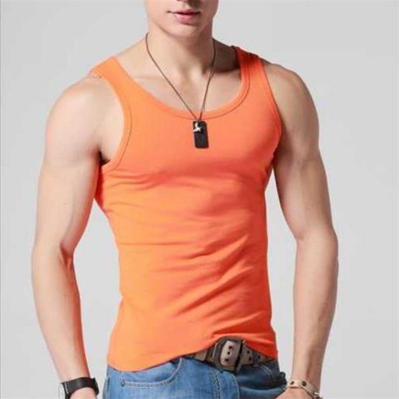 Men's Sports and Leisure Vest Solid Color Cotton Bottoming Elastic Fitness Tight Sports Hurdle Running Sweat-absorbing
