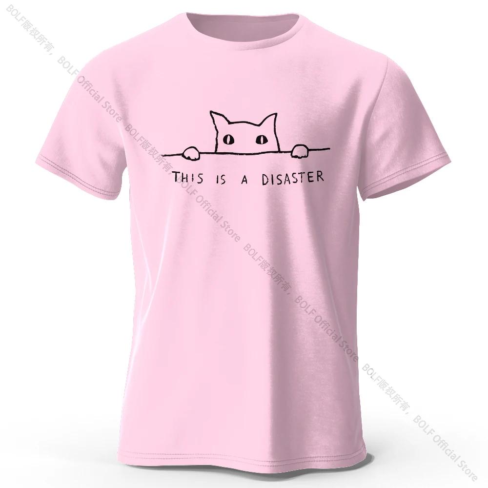 Minimalist Line Cat Print 100 cotton top Soft breathable round neck short sleeve T-shirt for men and women can be simple fashion