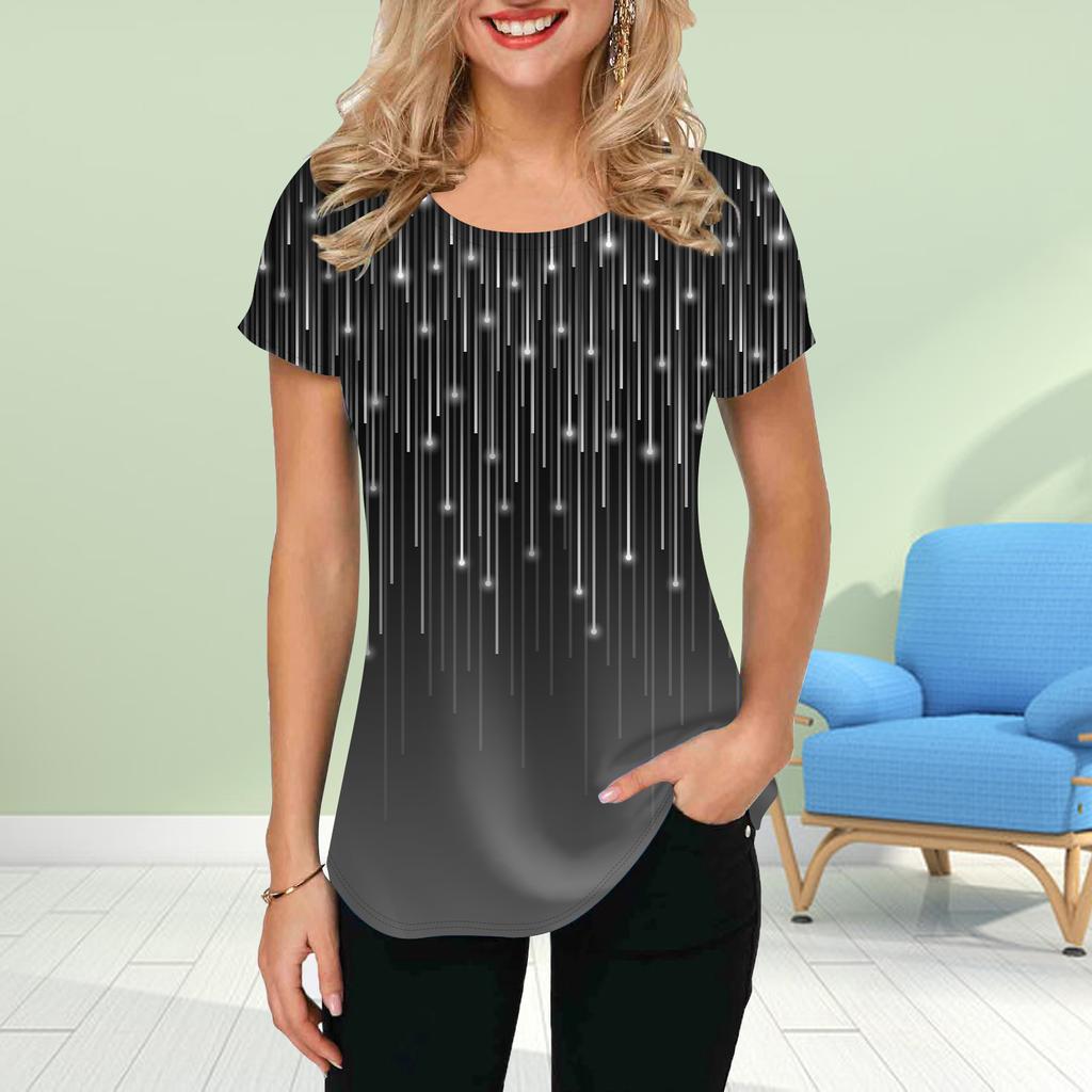 Mode Damen Meteor Print T-Shirt Lustiges Casual O-Ausschnitt Kurzarm T-Shirt Sommer Damen T-Shirt