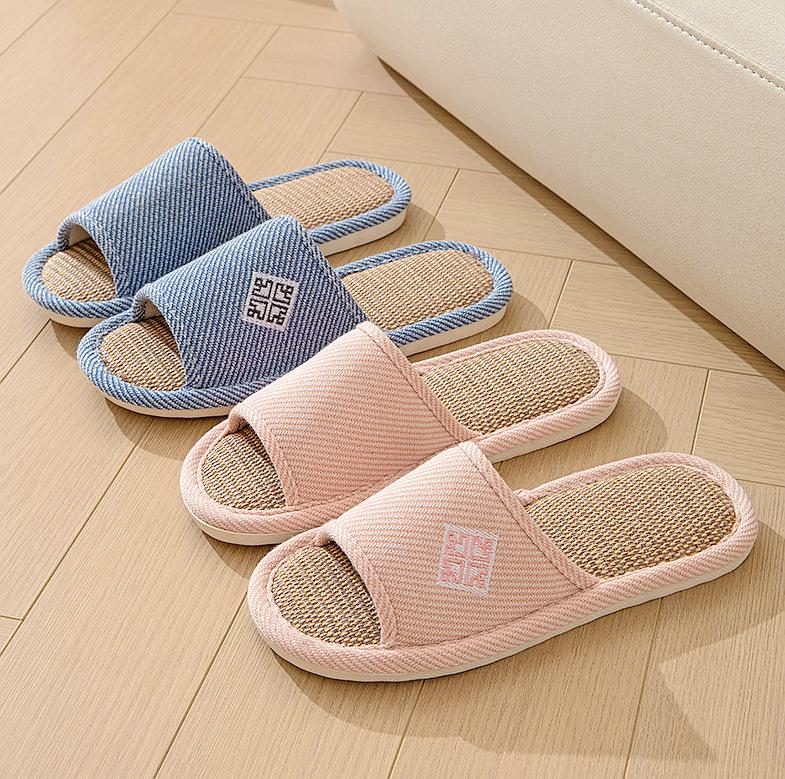 Women's Open-Toe Linen High-Heel Slippers - Spring/Summer, Non-Slip, Cotton-Linen, for Wooden Floors