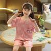 Girls Pajama Set Short Sleeve Ice Silk Sleepwear Kids 8 Years Comfortable Cartoon Print Home Wear