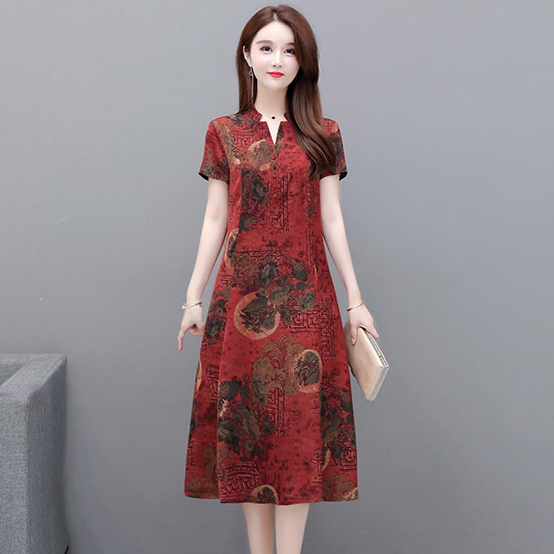 Elegant Xiangyun Satin Midi Dress for Mature Women - Fashionable Summer Wear