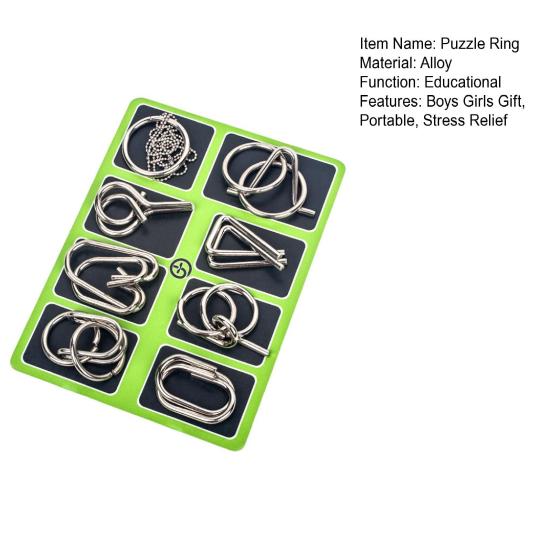 8Pcs/Set Metal Puzzle Ring Brain Teaser 3D Wire Puzzle Game Kids Adults Mind