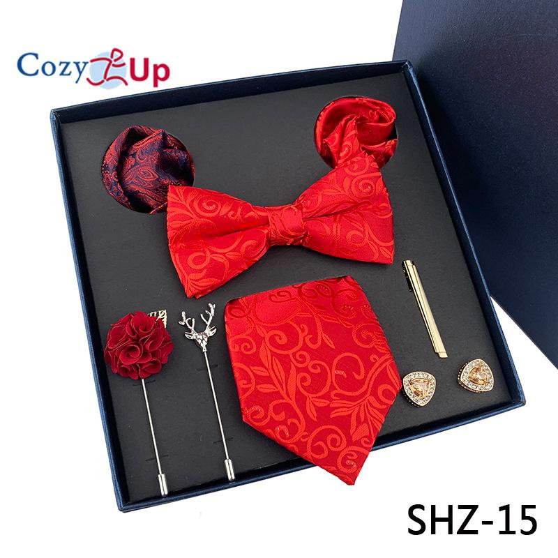 7 KS Klasická pánská kravata sada Paisley Stripe kravata pro muže Kapesní čtvercový motýlek Brož manžeta Dárková krabička ke Dni otců