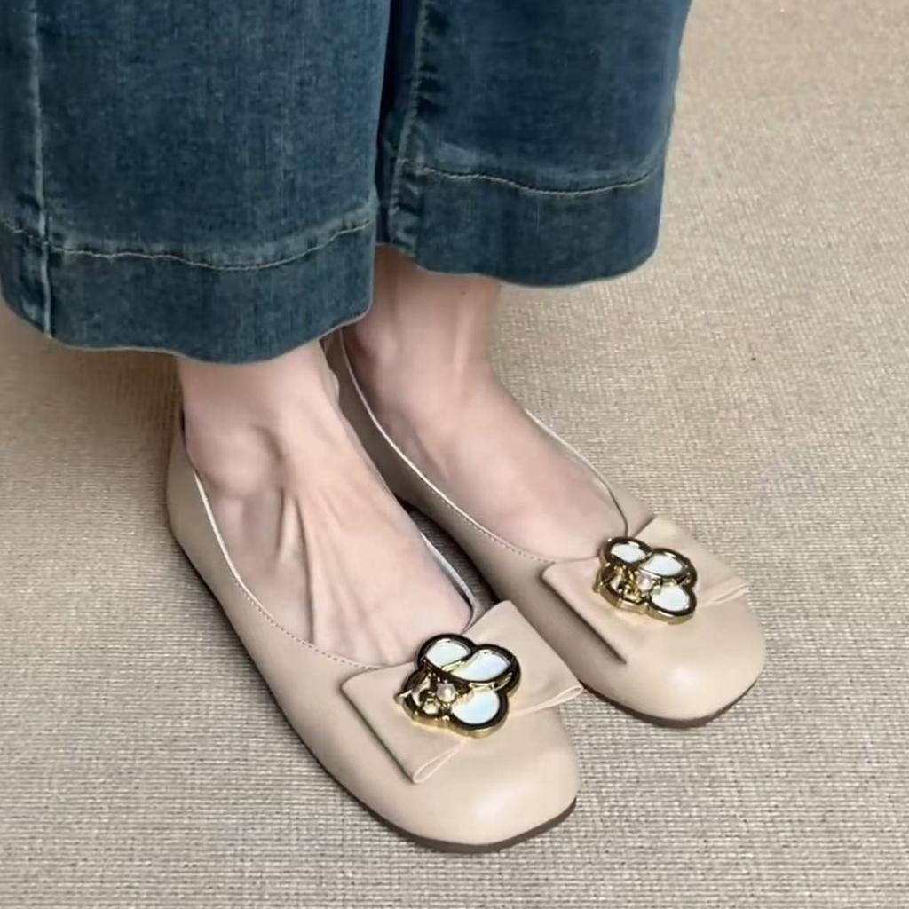 Sheepskin~ Leather Super Soft Light Mouth Single Shoes Women's 2025 New Summer Ballet Doudou Shoes Versatile Flat Grandma Shoes