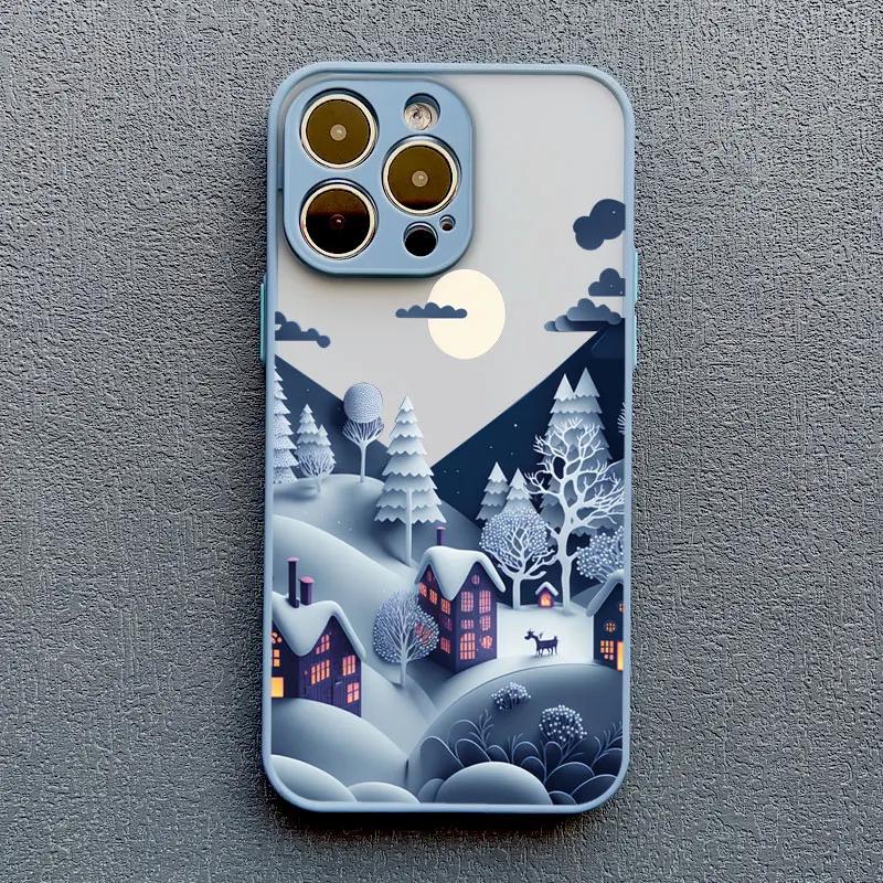 Christmas Winter Snow Scenery Phone Case For iPhone 16 15 14 13 12 11 Pro Max Mini X XS XR 7 8 Plus Shockproof Hard Cover Fundas