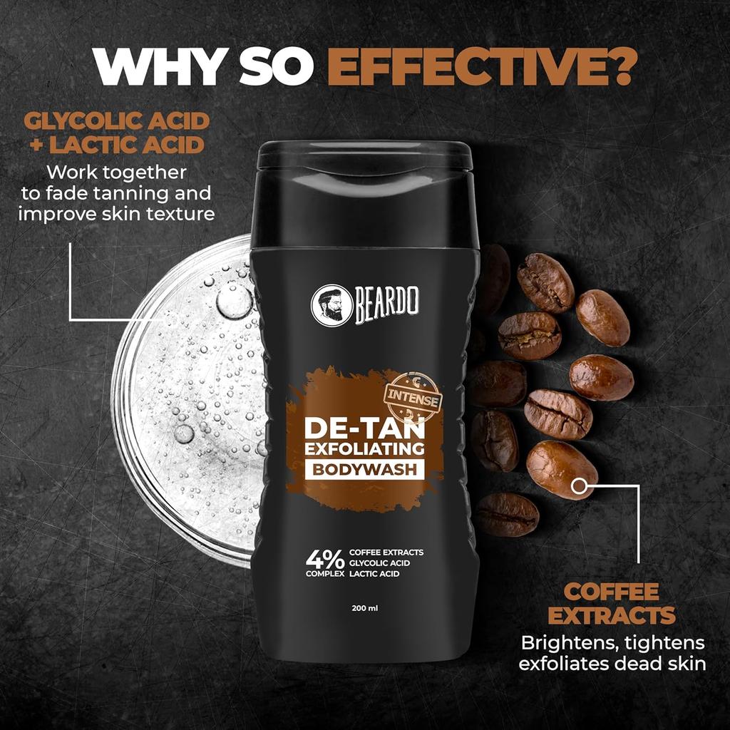 Beardo Detan Exfoliating Body Wash 200 ml Gentle Daily Shower Gel For Smooth Clear Skin Removes Tan And Rough Texture