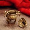 Antique Brass Three Legs Qilin Head Censer Burner Mini Ornaments Chinese Ancient Beast Censer Cover Solid Copper Tea Desk Decor