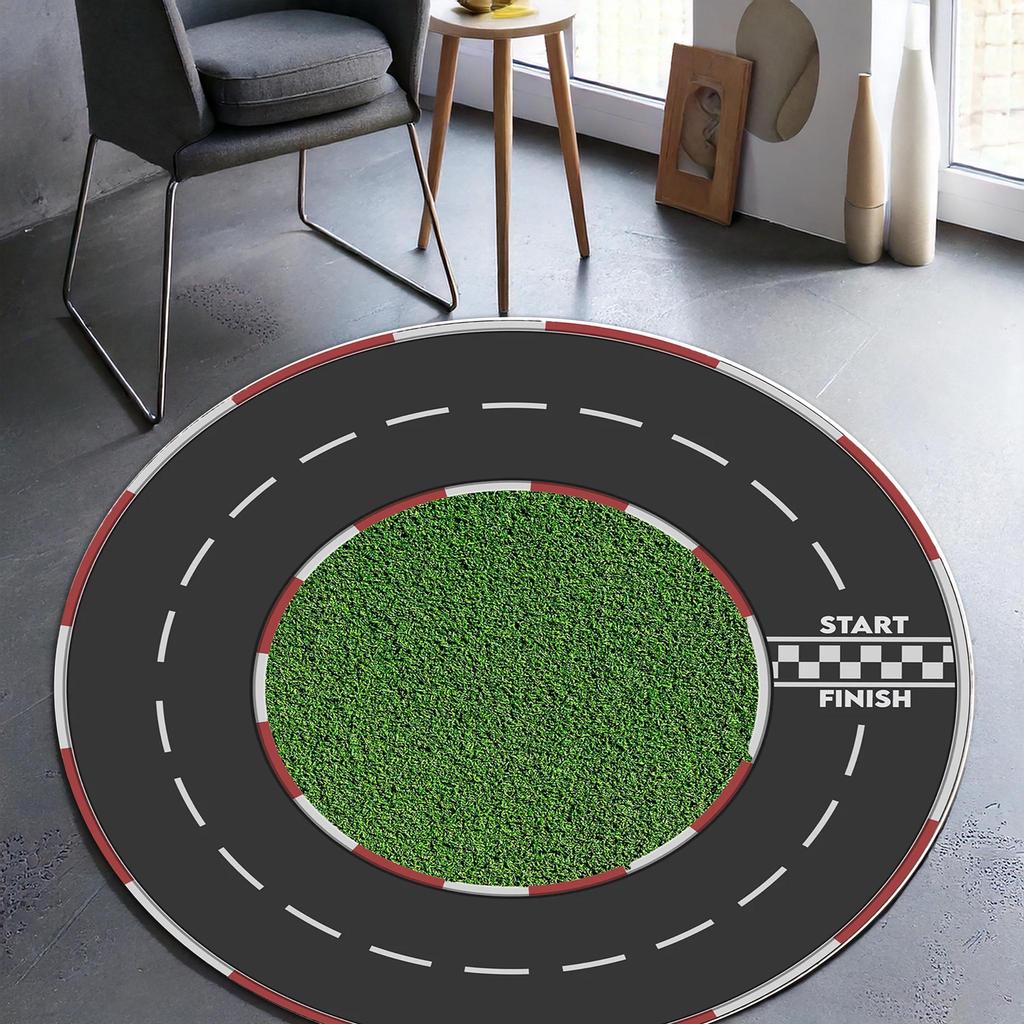 1pz Tappeto Rotondo Divertente con Disegno di Pista Circolare da Corsa, Tappetino Antiscivolo per Soggiorno, Camera da Letto, Bagno, Decorazione per Casa Vacanze