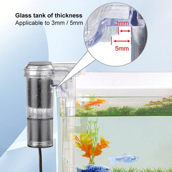 2.5 W 250 H/L Hang-on Aquarium Filter Quiet Small Fish Tank Filter Adjustable Flow Filter for Freshwater Seawater Aquarium