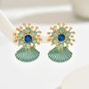 Fashion Ocean Style Ladies Jewelry, Geometric Shell Oil Drip Diamond Design Earrings Versatile Earrings