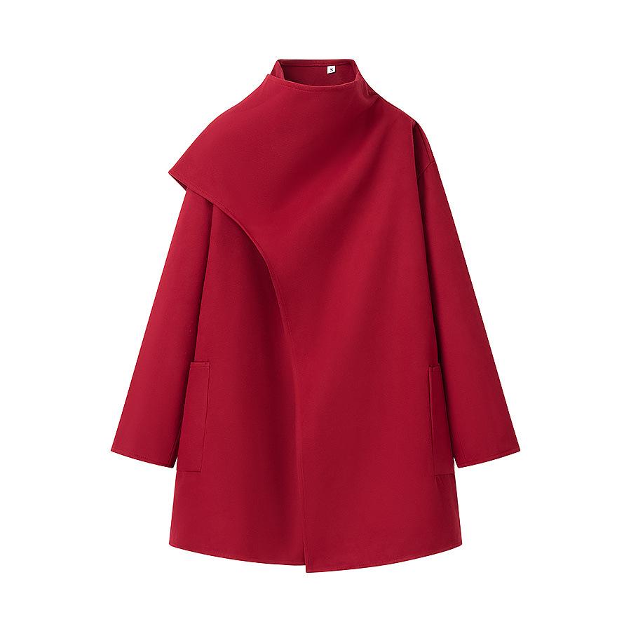 European & American Style Women's Long Sleeve Scarf Collar Wool Coat