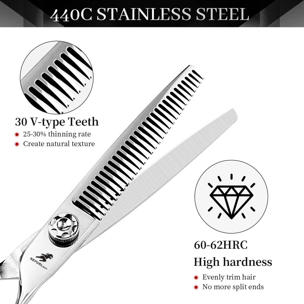 6.0" Napson Silver Hairdressing Barber Scissors: Straight, Bangs, Serrated, and Thinning Shears