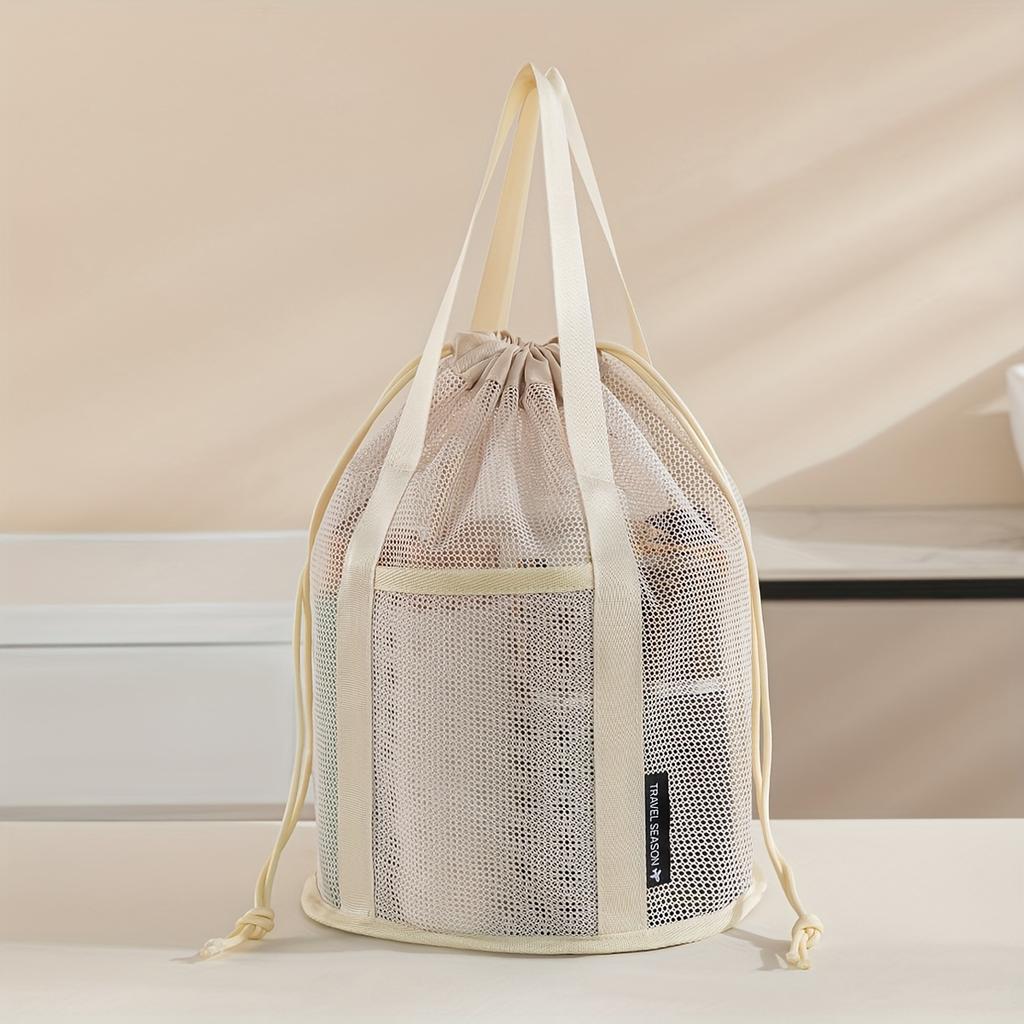 Large-capacity Drawstring Mesh Beach Bag Storage Pouch, Can Be Worn As A Shoulder Bag or Carried By Hand