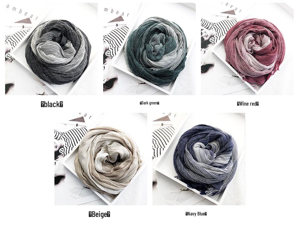 Japanese & Korean Style Autumn/Winter Unisex Striped Scarf In Cotton, Linen & Silk