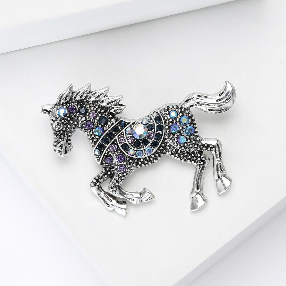 Casual Zodiac Animal Lapel Pins Luxury Metal Badge Pin Rhinestone Horse Brooches  New Year Gifts