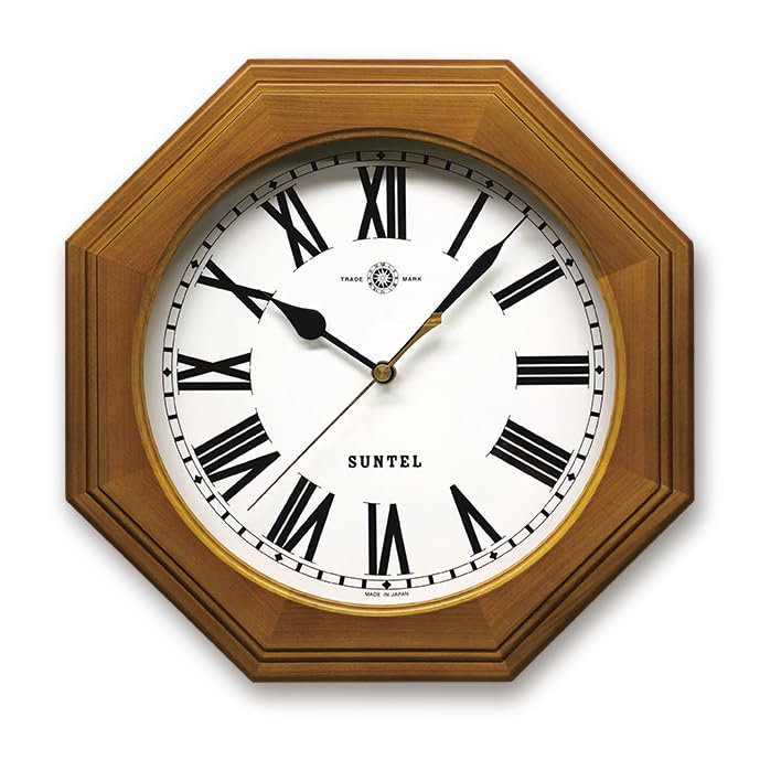 Santel Natural Wood Simple Octagonal Wall Clock Brown Japanese-made Radio-Controlled (Roman Numerals) DQL730R-BR коричневый