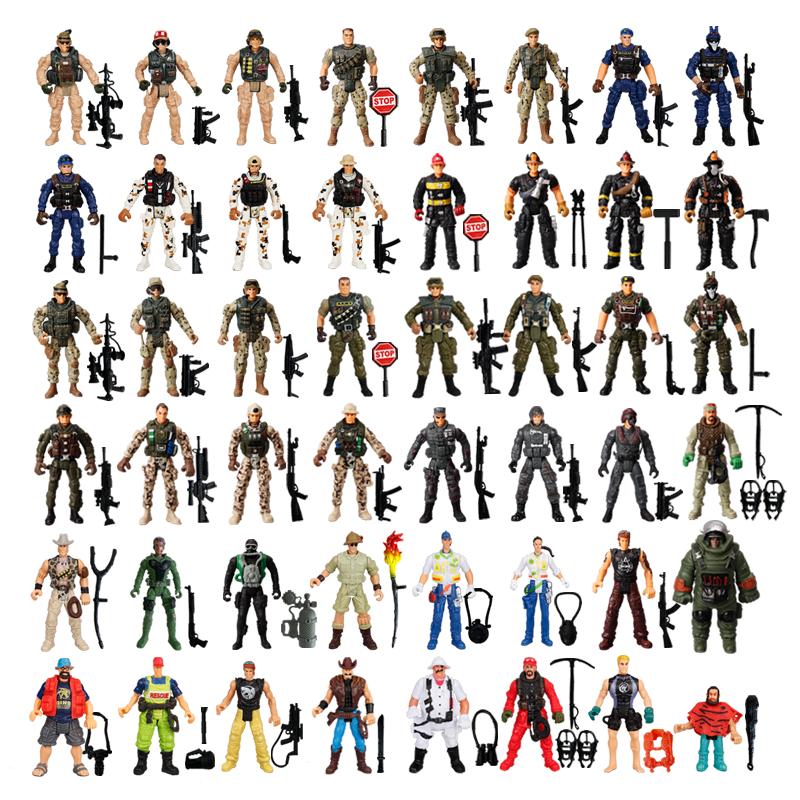 1:18 Army Men Soldier Police Fireman Explorer Hunter Action Figures Playset Military Terrorist SWAT Team Toys For Kid Boy Presents