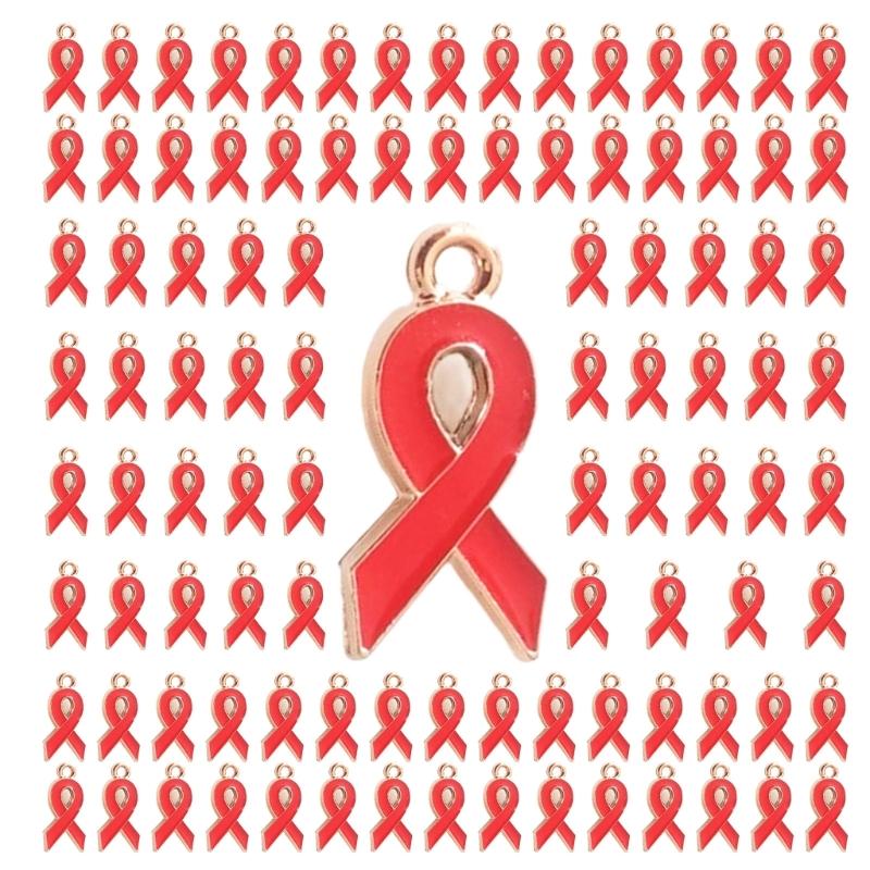 100Pack Heart Ribbon Accessor for DIY Jewelry Durable Awareness Ribbon Charm Jewelry Findings Mixed Color Ribbon Pendant