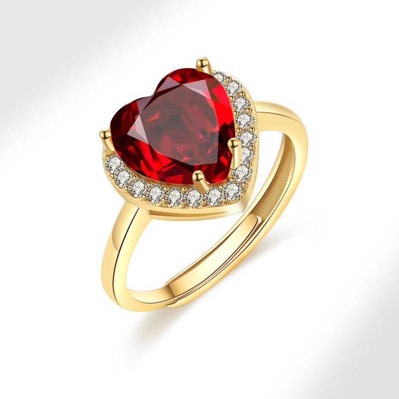 Pink Heart Shaped Ring Full Zircon Adjustable Open Index Finger Ring Romantic Colorful Gemstone Jewelry For Women