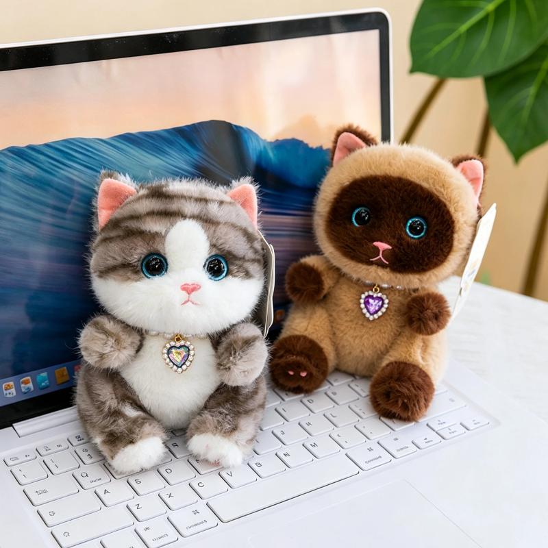 Cute Stuffed Kitty Plush Toy Soft Colorful Cat Animal Doll with Heart Pendant 1Pcs for Bedside Decor Kids Graduation Gift