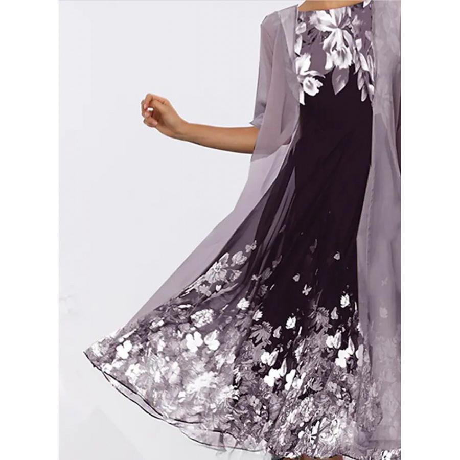 Two Piece Chiffon Printed Slim Fit Long Dress for Women, Fashion and Elegant