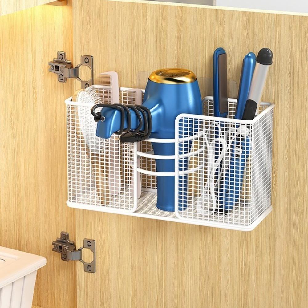 No-Drill Hair Dryer Storage Holders Iron Plastic Wrap Holder Hair Dryer Storage Rack Bathroom White Style A