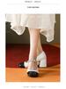 Inspired Mary Jane Thick-heeled Shoes for Women; Round-toed Design with One-word Strap and Pearl Color Accents, Versatile and Stylish.