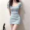 Ins Sexy Babes U-neck Slim-fitting and Thin Bottoming Dress Short Skirt Korean Version Pure Desire Hip-wrapped Short Skirt Women's Wholesale