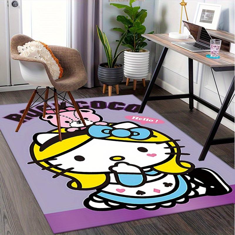 Office Rug Hello Kitty, Rock Coco Anti-Slip Rug, Machine Washable for Living Room, Bedroom, Office, Multiple Sizes, Bedroom Mat, Decorative Mat, Durab