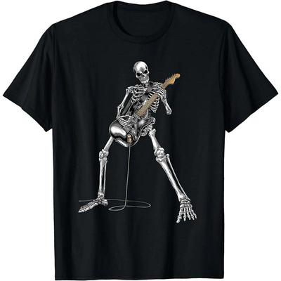 Camiseta de Banda de Rock and Roll Esqueleto Guitarra Tallas Completas S 5Xl Multicolor