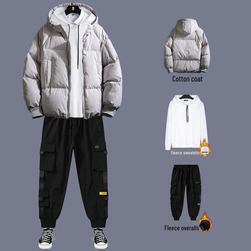 Men's 2020 Autumn/Winter Thick Cotton Three-Piece Suit: Winter Coat with Plus Velvet Sweater