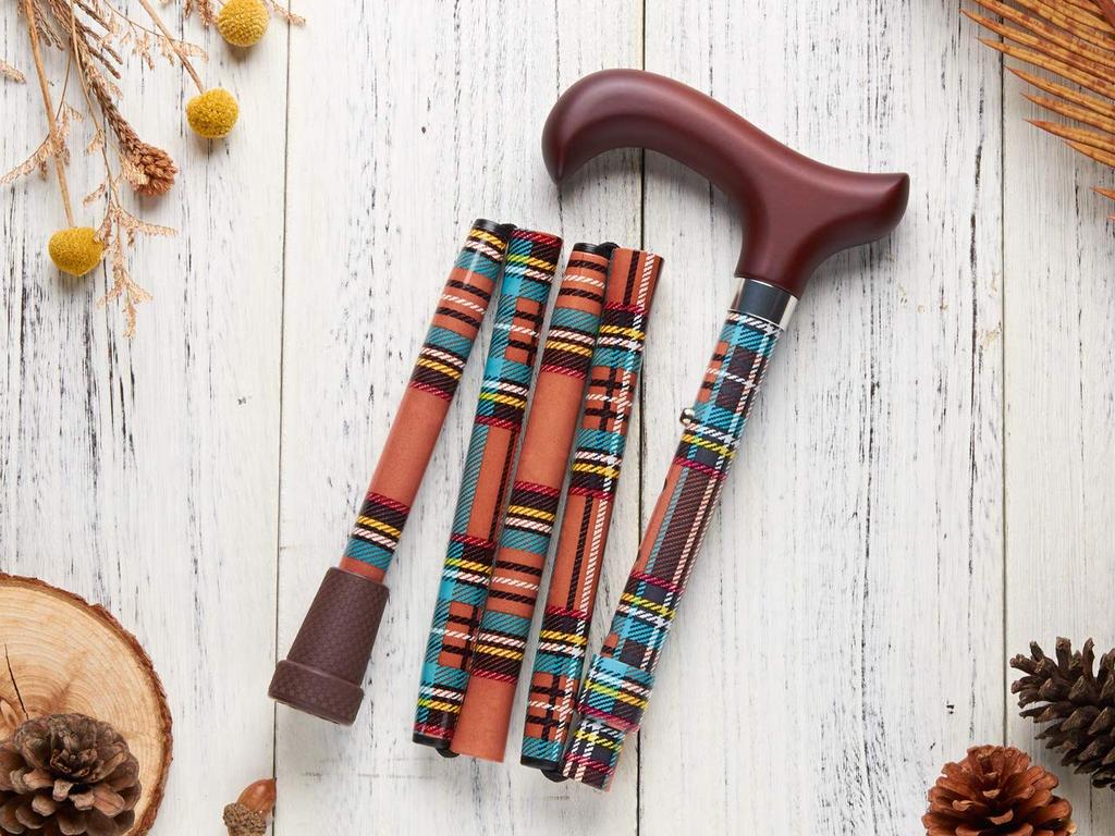 Merry Sticks / Bright Life / Folding Walking Stick / Cane / Tartan Check (Orange)