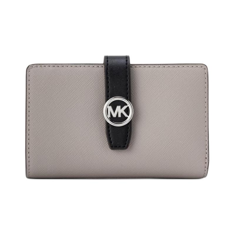 MICHAEL KORS Greenwich Silver Brand Tag Bifold Design Cowhide Wallet Medium Women s Gray серебряный