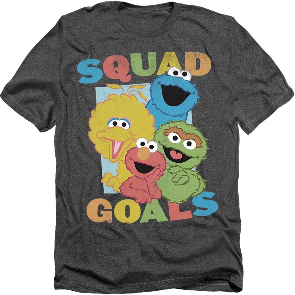 Sesame Street Squad Goals Unisex Adult Heather T-Shirt Charcoal S разноцветный