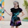 Girls Galaxy Printed Round Neck Flutter Sleeve A Line Flared Dress