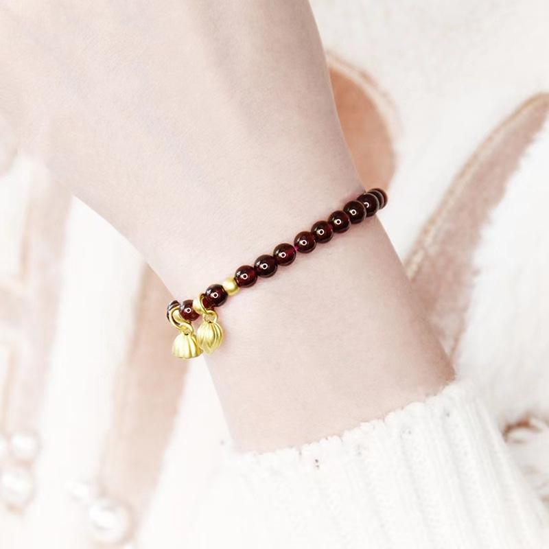 Festive Red Garnet Lotus Bracelet with Lotus Seed Pod Pendant