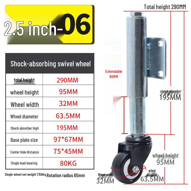 Shock-Absorbing Rubber Silent Wheel Caster (2" to 5") - Polyurethane with Spring Mechanism