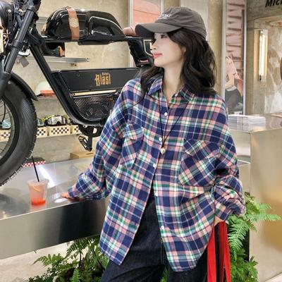 Sweet Girl Retro Plaid Casual Long-sleeved Shirt for Women In Spring and Autumn New Chic Loose Design Shirt