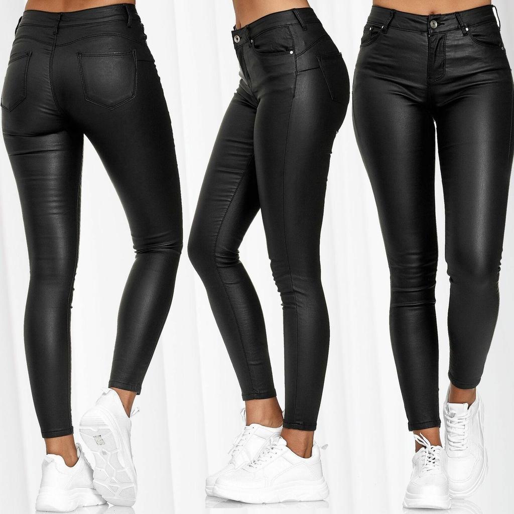 2023 European and American Women's PU Leather Skinny Casual Pants