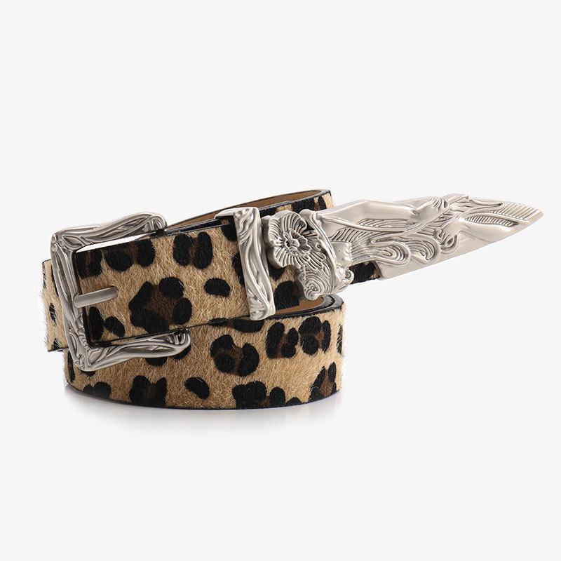 Leopard Print Western Style Leather Belt For Women And Men With Alloy Buckle For Casual Wear