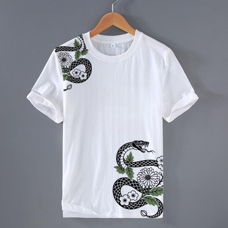 Simple Fashion Snake Pattern T Shirts For Men Classic Retro Style Men's Trendy All-Match High Street T-shirt Cool Oversized Tees