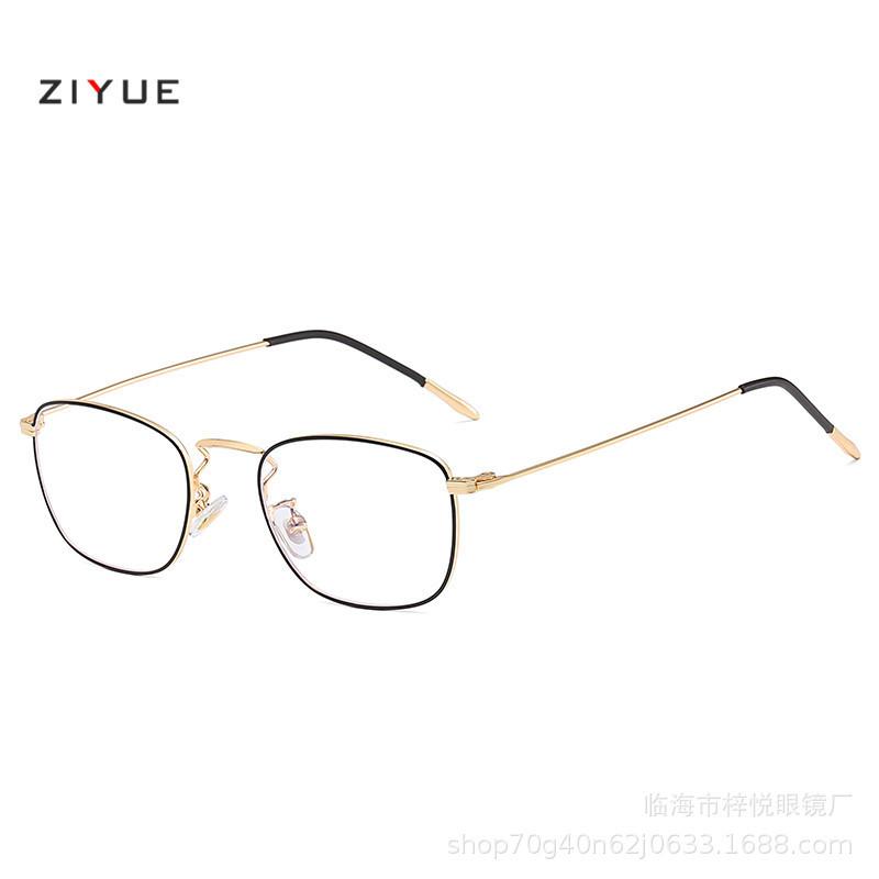 Ultra-light metal glasses frame, square frame, retro glasses frame, unisex, can be equipped with myopia glasses, anti-blue flat glasses