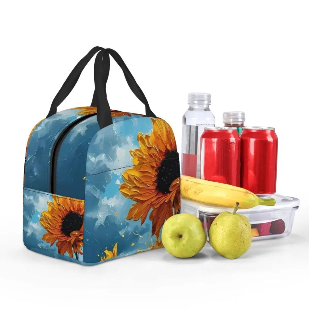 Vibrant Sunflower Vintage Oil Painting Insulated Lunch Bag for Women Children Portable Food Boxes Thermal Lunch Box Tote