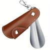 Metal Shoe Horn Mini Shoe Horns Shoe Lifter Portable Travel ShoeHorn with Leather Handle Deduction Shoehorn for Keychain