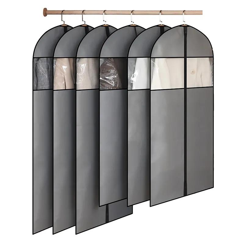 Simple Solid Color Household Clothes Dust Cover Thickened Non-woven Coat Storage Hanging Bag Clothes Dust Proof Organizing Bag
