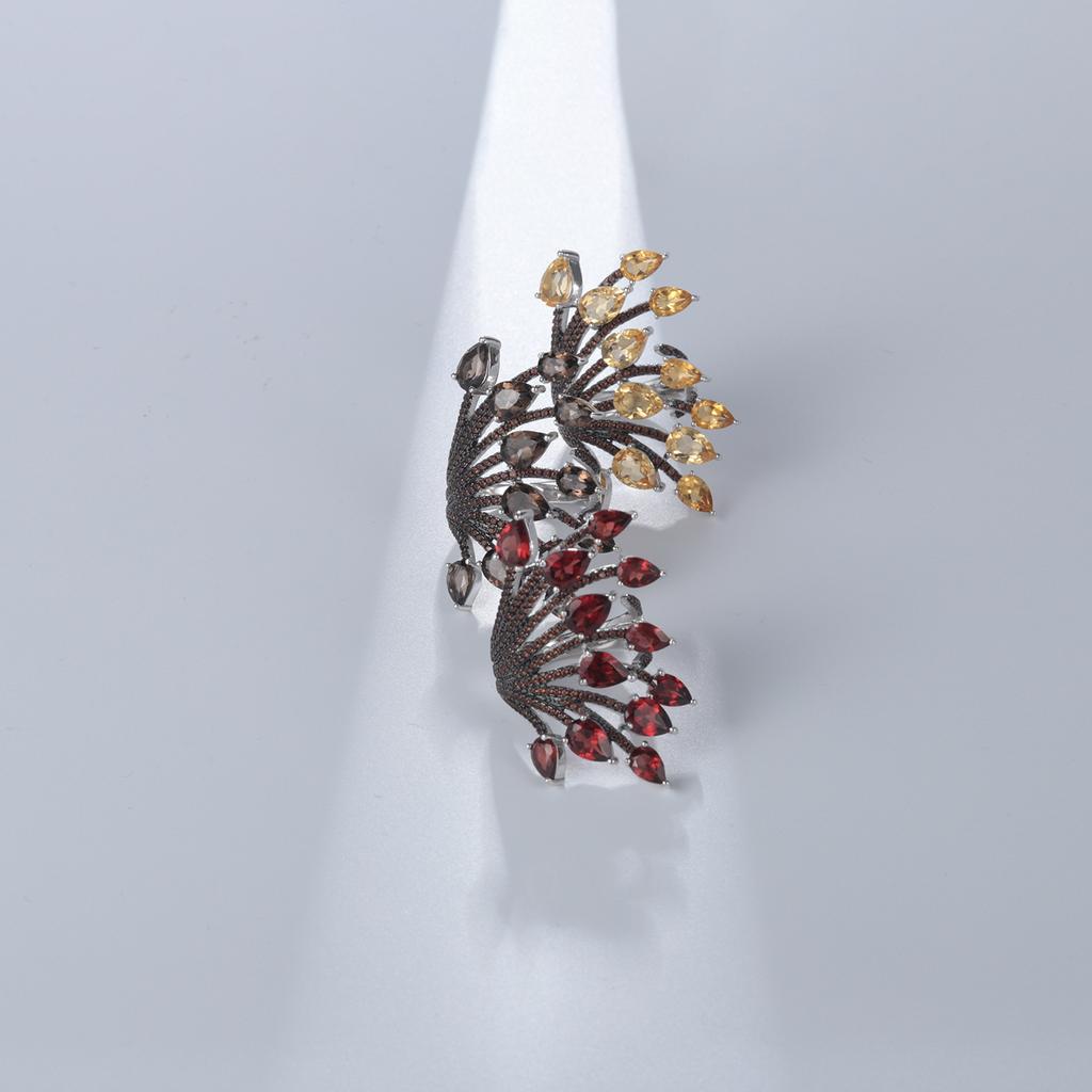 Original Designer Natural Garnet Ring with Adjustable Opening. Niche Design 925 Silver Colored Gemstone Ring